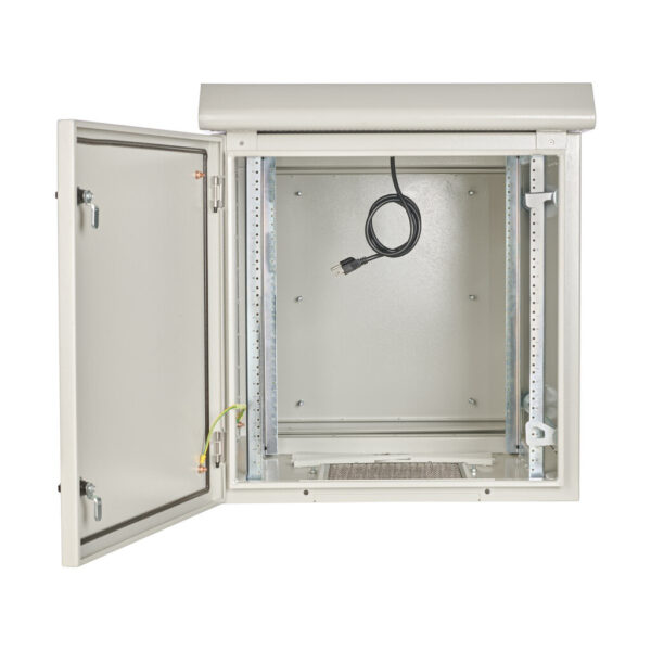 cf10cf1d65f63aa54172a7eac57d22e7 Tripp Lite series SmartRack Industrial Enclosure - NEMA 3R, Wall Mount, Metal, Locking, Hinged Back, Fan With Thermal Switch, 28 in. Depth, 12U, Gray