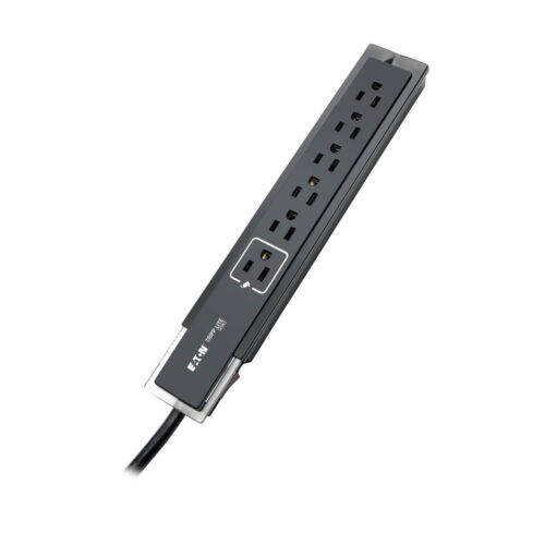 Tripp Lite Protect It! 6-Outlet Surge Protector, 1440 Joules, Tel/Modem Protection, Right-Angle Plug, Side Switch, 6 ft. Cord, Black - TLP606SSTELB