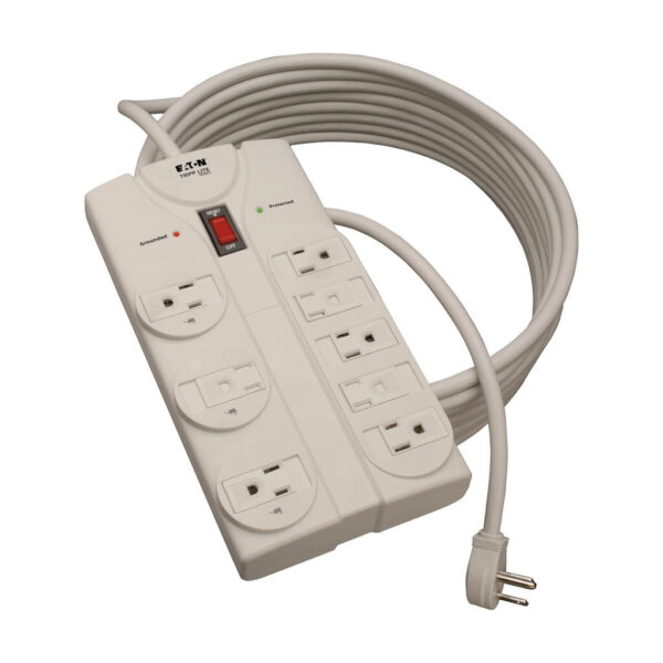 Tripp Lite series Protect It! 8-Outlet Surge Protector, 25 ft. Cord with Right-Angle Plug, 1440 Joules, Diagnostic LEDs, Light Gray Housing - TLP825
