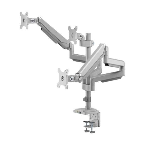 Tripp Lite series Triple-Display Gas-Spring Flex-Arm Desktop Clamp and Grommet for 17” to 30” Flat-Screen Displays - USB and Audio Ports, Aluminum