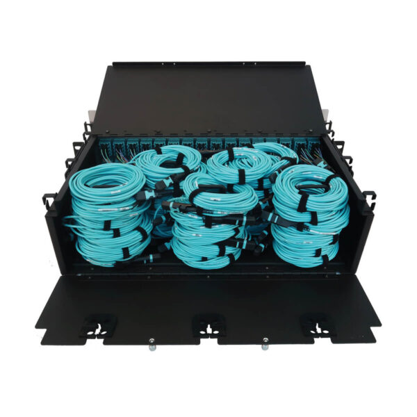 cfc1ff73016dcdfff5069b04f5139066 Tripp Lite series Preloaded Fiber Patch Panel, 3U - 48x (12F MTP/MPO-PC to 4x LC Duplex F/F) 8F Trunk Cables, OM4 Multimode, 5 m (16.4 ft.)