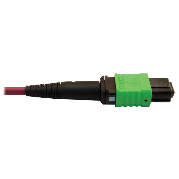 cfcd8d0394df28ffed9afb59212a971a Tripp Lite series 400G Multimode 50/125 OM4 Plenum Fiber Optic Breakout Cable, 16F MTP/MPO-APC to (x4) LC Duplex (F/M), Magenta, 5 m