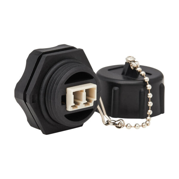 Tripp Lite series Rigid Industrial IP68 Duplex Multimode Fiber Coupler (LC/LC) with Dust Cap, 10G Ethernet, TAA