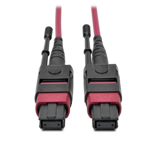 Tripp Lite series 100G MTP/MPO Multimode OM4 Plenum-Rated Fiber Optic Cable (F/F), 12 Fiber, 40/100GBASE-SR4, Push/Pull Tabs, Magenta, 1 m