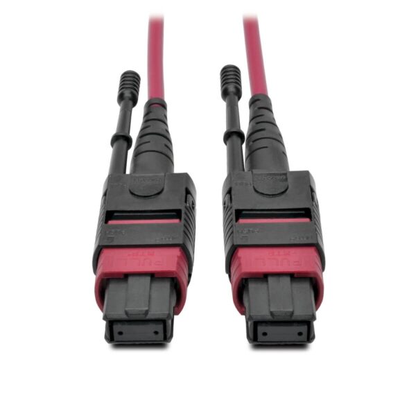 Tripp Lite series 100G MTP/MPO Multimode OM4 Plenum-Rated Fiber Optic Cable (F/F), 12 Fiber, 40/100GBASE-SR4, Push/Pull Tabs, Magenta, 1 m