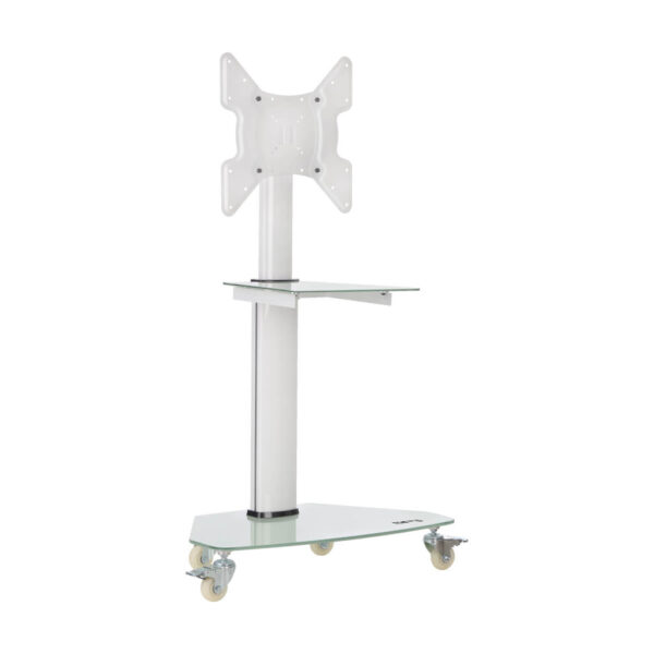 Tripp Lite series Premier Rolling TV Cart for 32” to 55” Displays, Frosted Glass Base and Shelf, Locking Casters, White