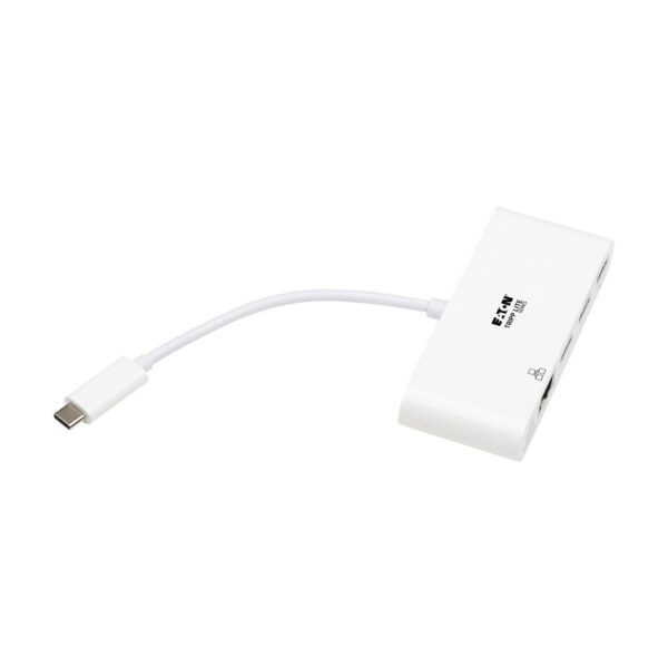 Tripp Lite series 3-Port USB-C Hub - USB 3.x (5Gpbs) Hub Ports, Gigabit Ethernet, 60W PD Charging, White