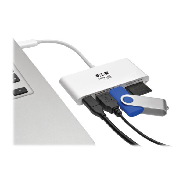 Tripp Lite series USB-C Multiport Adapter, USB 3.x (5Gbps), USB-A/C Hub Ports, Card Reader and 60W PD Charging, White