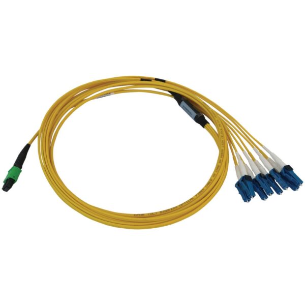 d207791bbd420a21dda6677edcfefb28 Tripp Lite series 400G Singlemode 9/125 OS2 Switchable Fiber Optic Cable (12F MTP/MPO-APC to 4x Duplex LC/UPC F/M), LSZH, Yellow, 3 m (9.8 ft.)