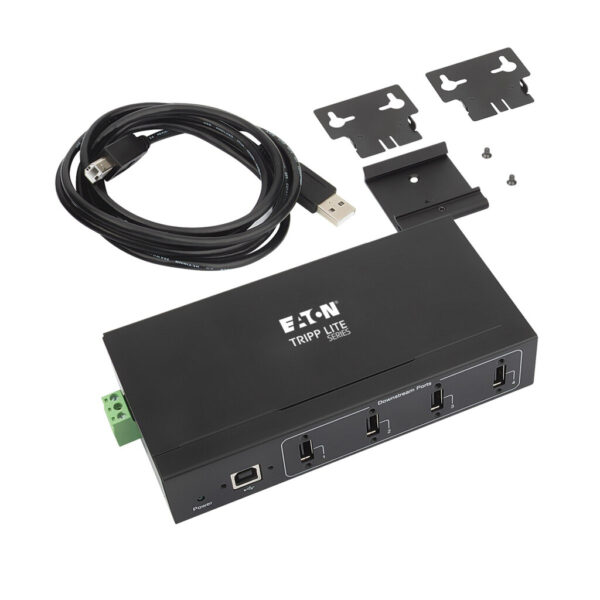 Tripp Lite series 4-Port Industrial-Grade USB 2.0 Hub - 15 kV ESD Immunity, Metal Housing, Wall/DIN Mountable