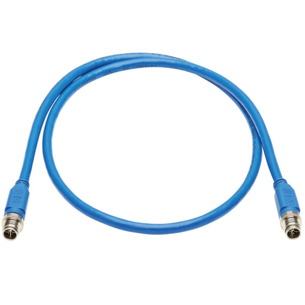 Tripp Lite series M12 X-Code Cat6a 10G F/UTP CMR-LP Shielded Ethernet Cable (M/M), IP68, PoE, Blue, 1 m (3.3 ft.), TAA