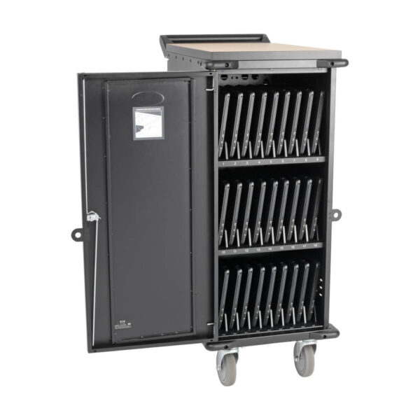 d3d7ba18f5b3c6f5c66e7636d5ad254e Tripp Lite series 27-Device AC Charging Cart for Laptops and Chromebooks - 120V, NEMA 5-15P, 10 ft. (3.05 m) Cord, Black