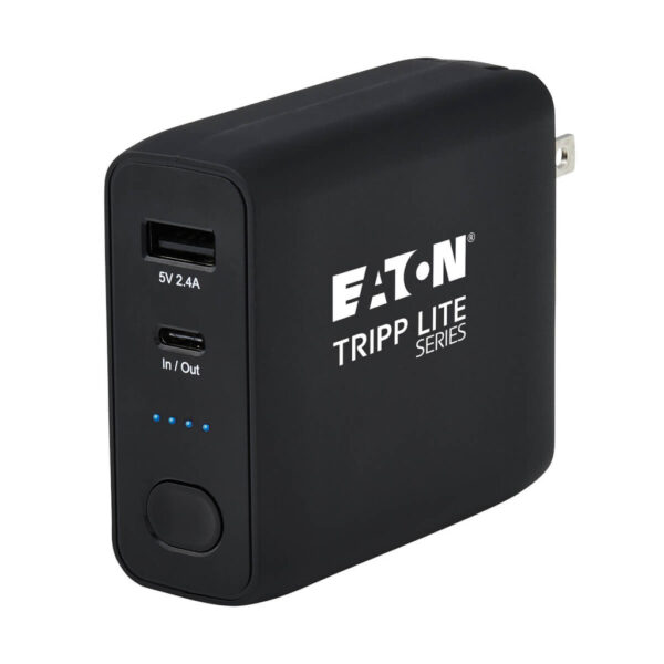 d404592cdd38f75b21a4c9d49f63c2ce Tripp Lite series Portable 5000mAh 2-Port Mobile Power Bank and USB Battery Wall Charger Combo - Direct Plug, Black