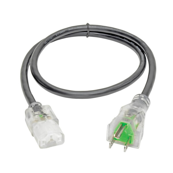 d433a6570e6aa6a06efbe8984aa9cadc Tripp Lite series Hospital-Grade Power Cord, NEMA 5-15P to C13 - Green Dot, 13A, 125V, 16 AWG, 3 ft. (0.91 m), Clear Plugs