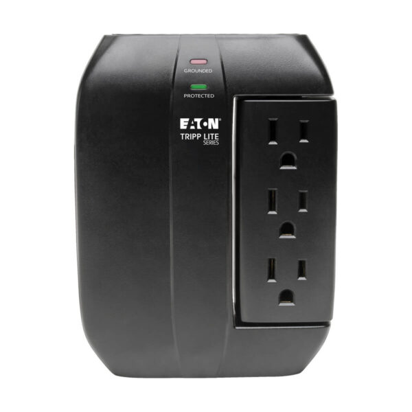 d4e0220ebab05edea109031a61185096 Tripp Lite series Protect It! Surge Protector with 3 Rotatable Outlets, 3 Stationary, side facing Outlets, Direct-Plug In, 1200 Joules