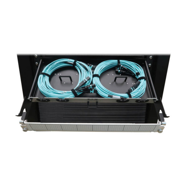 d593e21ac61d6a52f81984edec7cbd75 Tripp Lite series Preloaded Fiber Panel, 1U - 2x (3x8F MTP/MPO-PC F/F) 24F Trunk Cables, OM4 Multimode, 20 m (65.6 ft.)