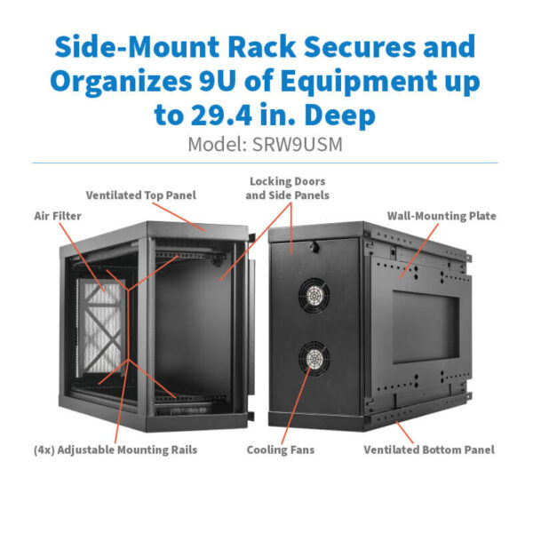Tripp Lite series SmartRack 9U Low-Profile Side-Mount Wall-Mount Mini Rack Enclosure, Black
