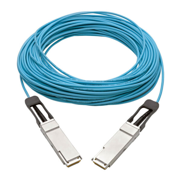 Tripp Lite series QSFP+ to QSFP+ Active Optical Cable - 40Gb, AOC, M/M, Aqua, 30M (98.42 ft.)
