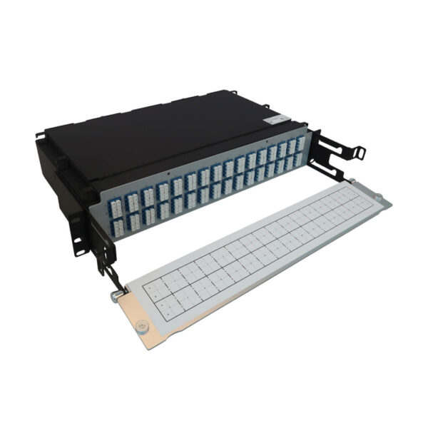 d6cb1c1ee374e9db04ae6b0f4f8cd811 Tripp Lite series Preloaded Fiber Patch Panel, 2U - 32x (12F MTP/MPO-APC to 4x LC Duplex F/F) 8F Trunk Cables, OS2 Singlemode, 3 m (9.8 ft.)