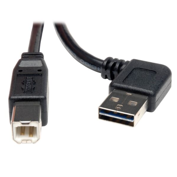 d91c4759bb1c1abc19d41dea38055240-1 Tripp Lite series Universal Reversible USB 2.0 Cable (Right / Left-Angle Reversible A to B M/M), 6 ft. (1.83 m)