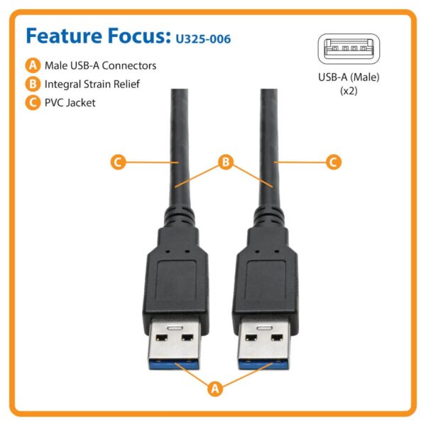 da4a720fdb33bab83bced158e08ca2aa Tripp Lite series USB 3.0 SuperSpeed A to A Cable for USB 3.0 All-in-One Keystone/Panel Mount Couplers (M/M), Black, 6 ft. (1.8 m)