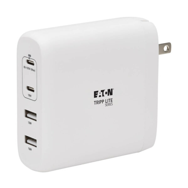 Tripp Lite series 4-Port Compact USB Wall Charger - GaN Technology, 100W PD Charging, 2 USB-C & 2 USB-A, White