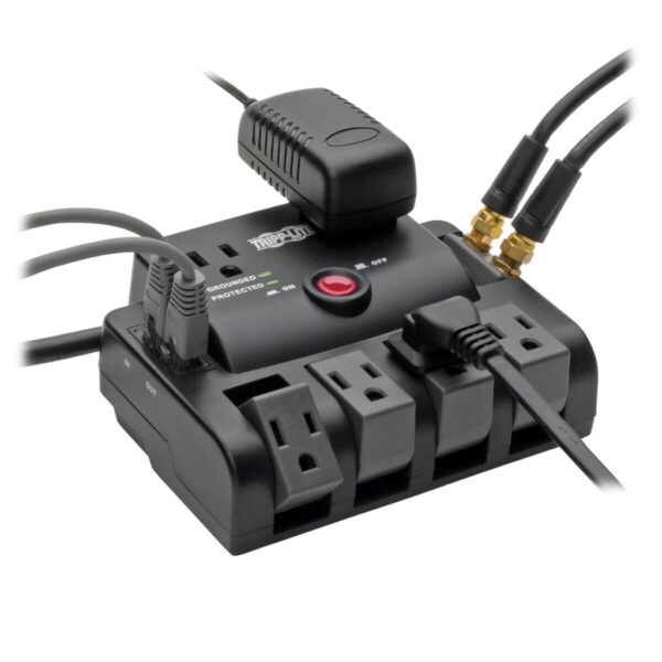 Tripp Lite series Protect It! 6-Outlet Surge Protector - 4 Rotating Outlets, 5-15P Input, 1440 Joules, Tel/Modem/Coax Protection, Black