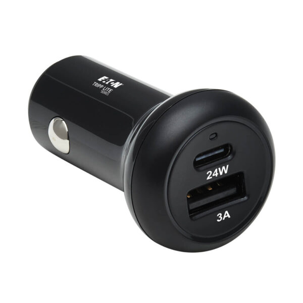 db54dc0ae24e1afd583be8e0b6265e1b Tripp Lite series Dual-Port USB Car Charger with 24W Charging - USB-C (24W) PD 3.0, USB-A (24W) QC 3.0, Black
