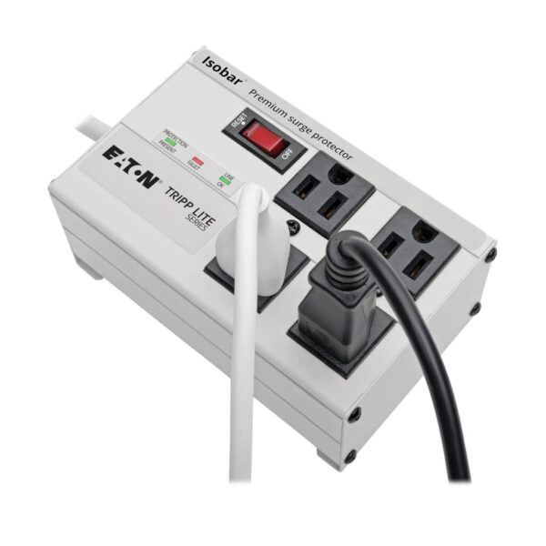 Tripp Lite series Isobar 4-Outlet Surge Protector, 6 ft. Cord with Right-Angle Plug, 3330 Joules, Metal Housing