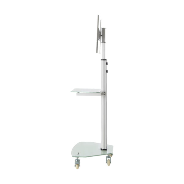 dc8cc6f6d5530d6a0d46abd7564f1134 Tripp Lite series Premier Rolling TV Cart for 37” to 70” Displays, Frosted Glass Base and Shelf, Locking Casters, White