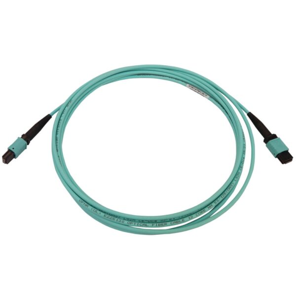 Tripp Lite series 40/100/400G Multimode 50/125 OM3 Fiber Optic Cable (12F MTP/MPO-PC F/F), LSZH, Aqua, 3 m (9.8 ft.)