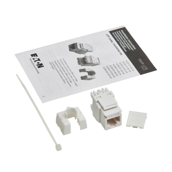 de9e2ad1c3a15744295540cab426a508-1 Tripp Lite series Cat6a Keystone Jacks, 10 Pack - 4PPoE Compliant, 110/Krone, 568A/B, RJ45 Ethernet, White, TAA