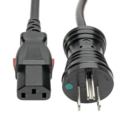 Tripp Lite series Hospital-Grade Power Cord, NEMA 5-15P to Locking IEC C13 - Green Dot, 10A, 125V, 18 AWG, 15 ft. (4.57 m), Black