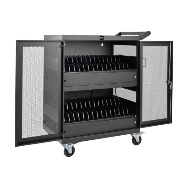 dfd5909ae146123a4cb96cf4105328b2 Tripp Lite series Multi-Device Charging Cart, 32 AC Outlets, Chromebooks and Laptops, Wall-Mount Option, Black