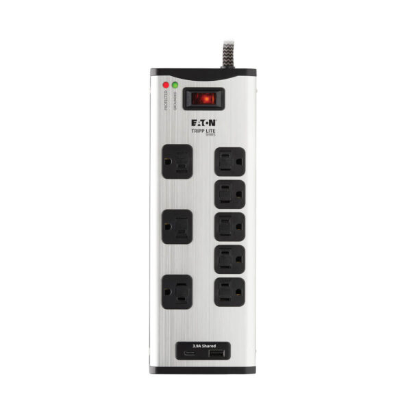dfd93c01b117e0f75f37394f21da2dc8 Tripp Lite series 8-Outlet Surge Protector with 1 USB-A and 1 USB-C (3.9A Shared) - 8 ft. Cord, 2100 Joules, Metal Housing