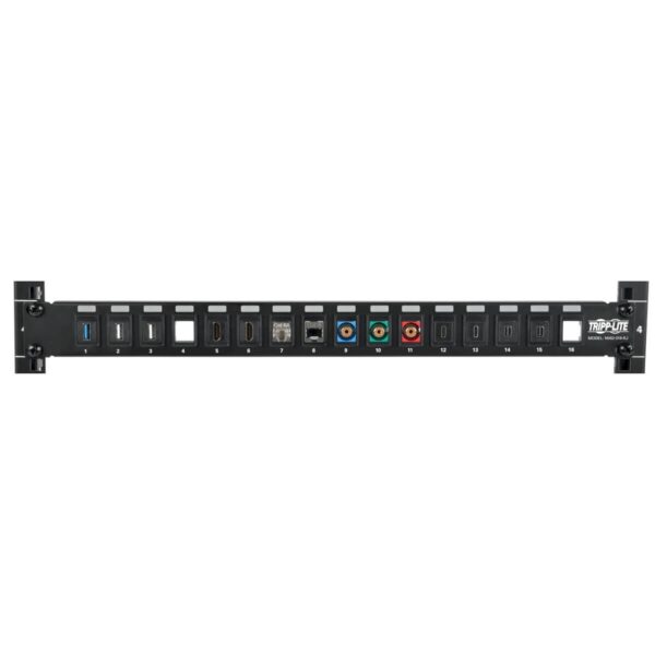 Tripp Lite series 16-Port 1U Rack-Mount Unshielded Blank Keystone/Multimedia Patch Panel, RJ45 Ethernet, USB, HDMI, Cat5e/6