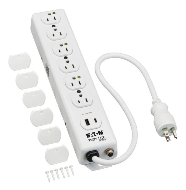 Tripp Lite series Safe-IT UL 1363 Medical-Grade Power Strip, 6 Hospital-Grade Outlets, USB Charging, Safety Covers, Antimicrobial, 2 ft. Cord