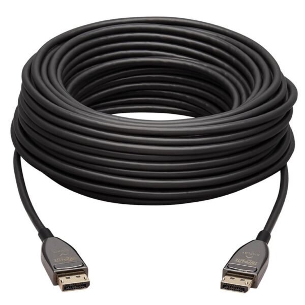 e07beb4c065aa10dae7b07d025c65713 Tripp Lite series DisplayPort Active Optical Cable (AOC), 8K 60 Hz (M/M), CL3 Rated, Latching Connectors, Black, 15 m (49 ft.)