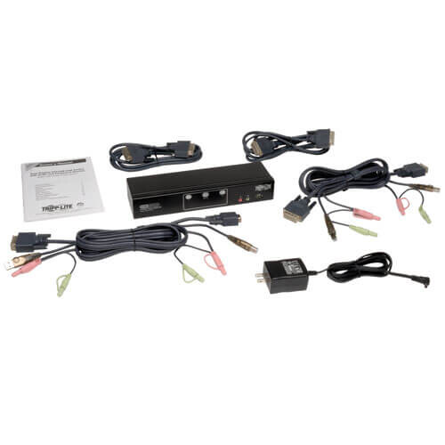 Tripp Lite series 2-Port Dual Monitor DVI KVM Switch, TAA, GSA with Audio and USB 2.0 Hub, Cables included
