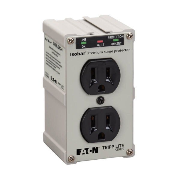 Tripp Lite series Isobar 2-Outlet Surge Protector, Direct Plug-In, 1410 Joules, Diagnostic LEDs, Metal Housing