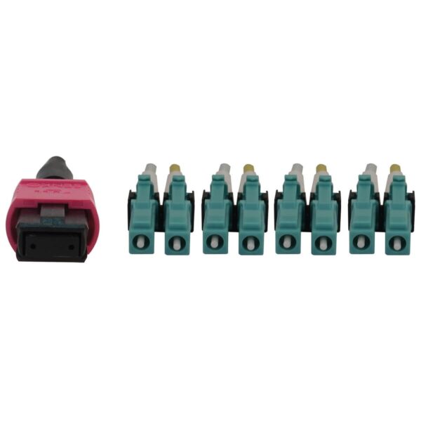 Tripp Lite series 40/100G Multimode 50/125 OM4 Fiber Optic Cable (12F MTP/MPO-PC to 4x Duplex LC/PC F/M), LSZH, Magenta, 2 m (6.6 ft.)