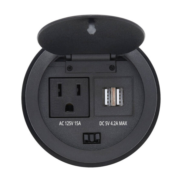 e100458cb1a22be26a6dd999cb73b285 Tripp Lite series Protect It! In-Desktop Power Grommet - NEMA 5-15P, 2x USB-A Charging, Surge Protection, 10 ft. Cord, Antimicrobial, Black