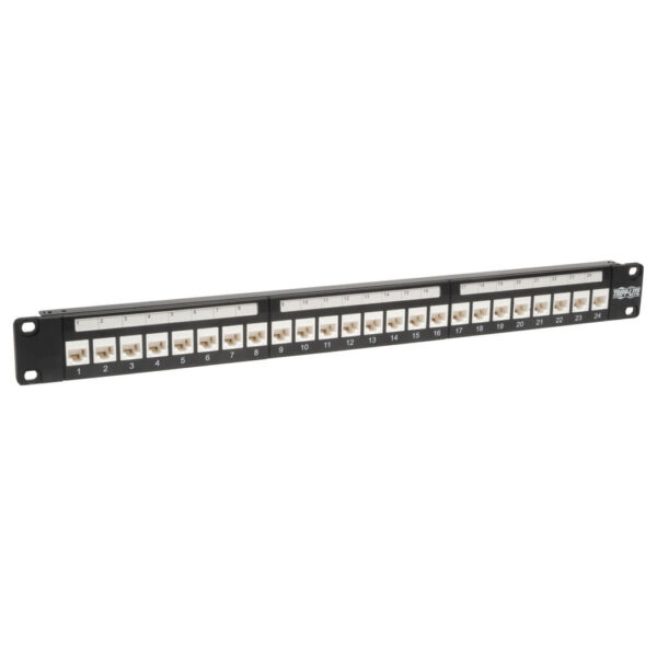 Tripp Lite series 24-Port Cat6/Cat5 Low Profile Feed-Through Patch Panel, 1U Rack-Mount/Wall-Mount, TAA