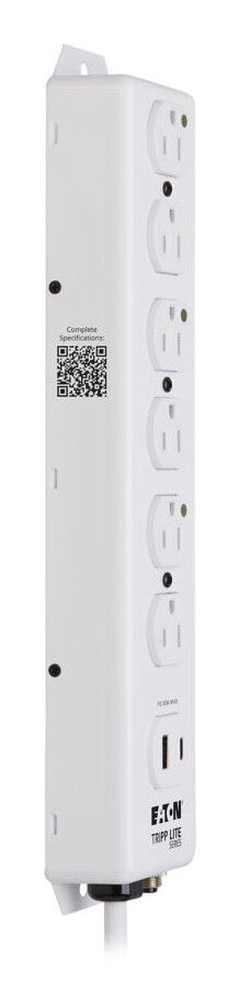 Tripp Lite series Safe-IT UL 1363 Medical-Grade Power Strip, 6 Hospital-Grade Outlets, USB Charging, Safety Covers, Antimicrobial, 15 ft. Cord