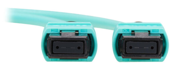 Tripp Lite series 40/100/400G Multimode 50/125 OM3 Fiber Optic Cable (8F MPO/MPO-PC F/F), Type-A Polarity, OFNP, Aqua, 15 m (49.2 ft.)