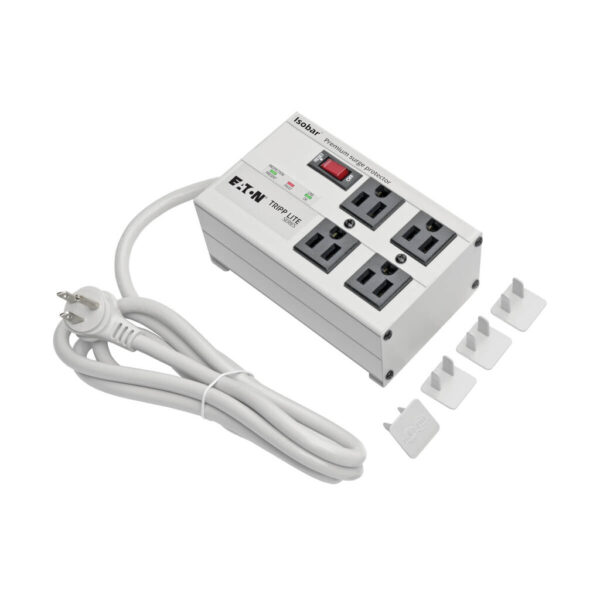 Tripp Lite series Isobar 4-Outlet Surge Protector, 6 ft. Cord with Right-Angle Plug, 3330 Joules, Metal Housing