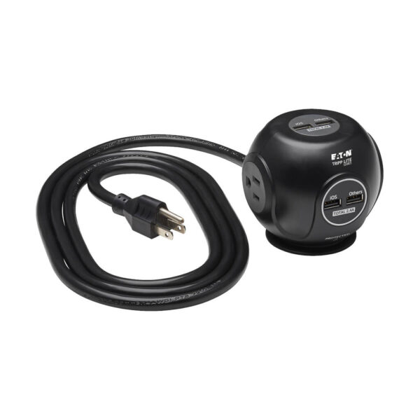e2a4ab3694ab82881fc0634ee8cc66a6 Tripp Lite series Safe-IT 3-Outlet Spherical Surge Protector, 5-15R Outlets, 4 USB Charging Ports, 8 ft. (2.4 m) Cord, Antimicrobial Protection