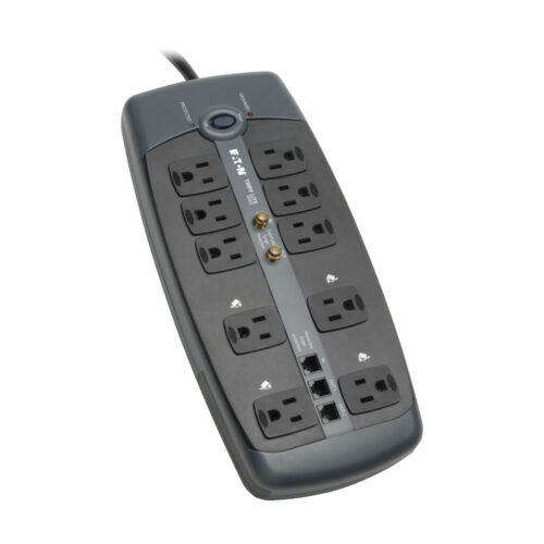 Tripp Lite series Protect It! 10-Outlet Surge Protector, 8 ft. (2.43 m) Cord, 3345 Joules, Tel/Modem/Coaxial Protection