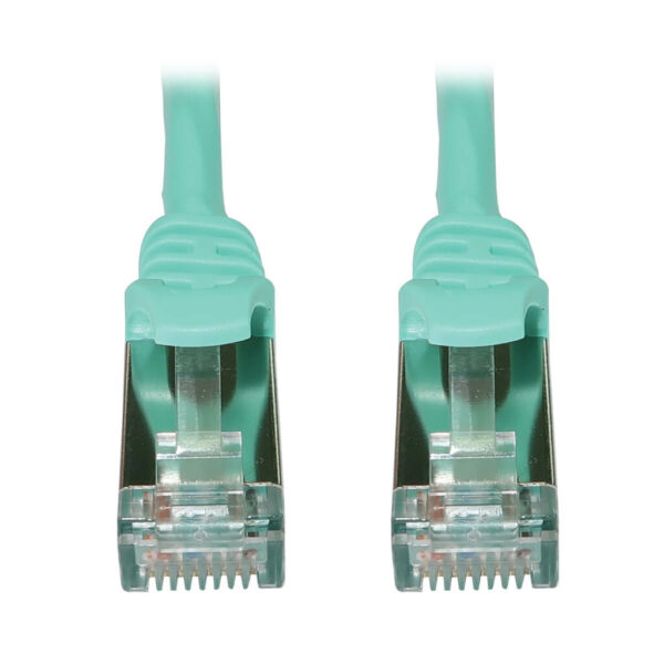 e2ab09a198522774fcddb8427402272c-1 Tripp Lite series Cat6a 10G Snagless Shielded Slim STP Ethernet Cable (RJ45 M/M), PoE, Aqua, 7 ft. (2.1 m)