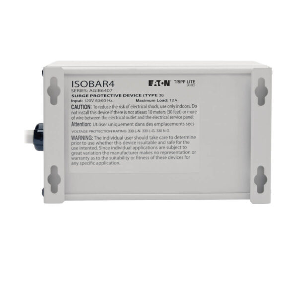 Tripp Lite series Isobar 4-Outlet Surge Protector, 6 ft. Cord with Right-Angle Plug, 3330 Joules, Metal Housing